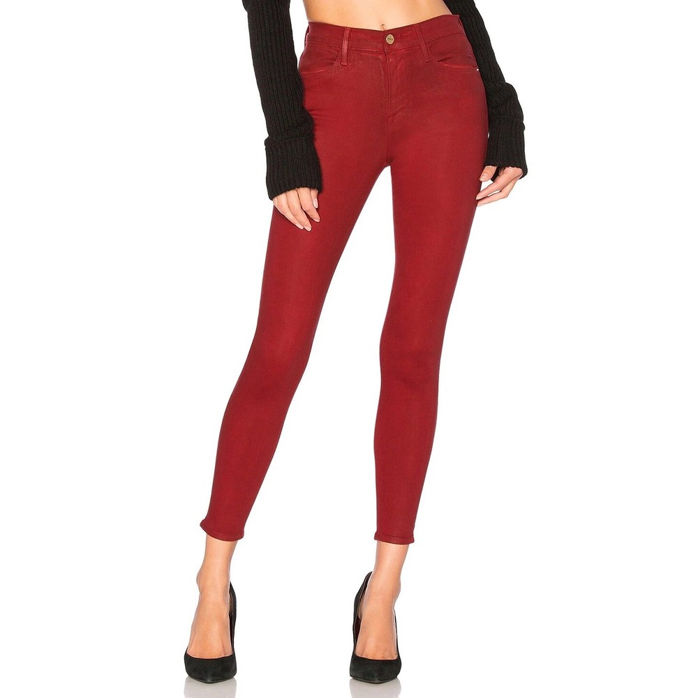Frame Denim Le High Skinny Coated Burgundy Jeans Size 28 High Rise Skinny Pants